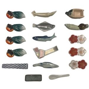 Lot of 17 Vintage Japanese Chopstick Rests Ceramic Sakura Fish Fruit Japan Made